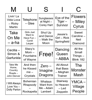 Music Bingo Card