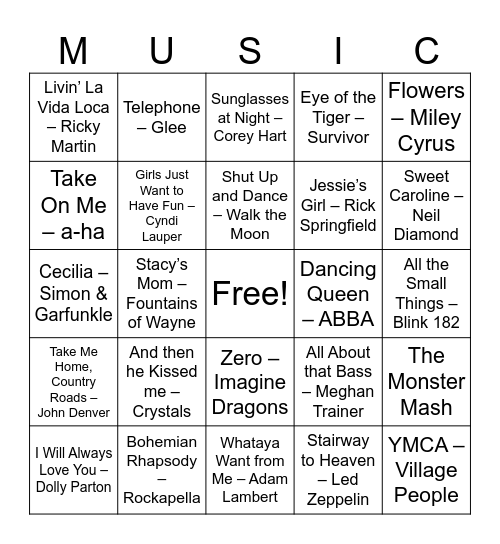 Music Bingo Card