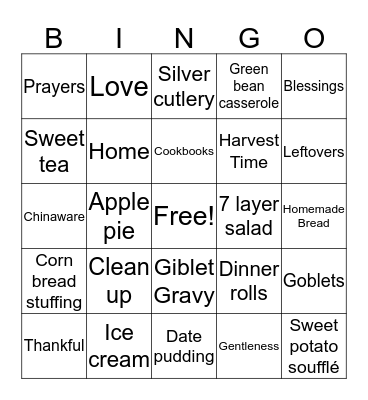 Old Fashioned Thanksgiving Bingo Card