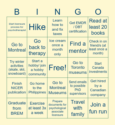 Goals 2025 Bingo Card