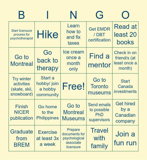Goals 2025 Bingo Card