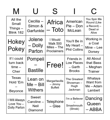 Music Bingo Card