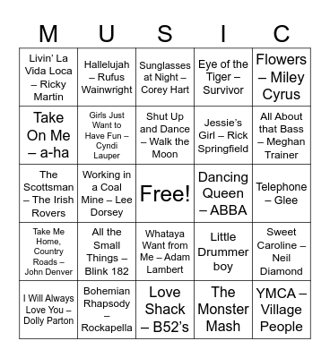 Music Bingo Card