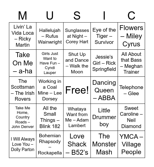 Music Bingo Card