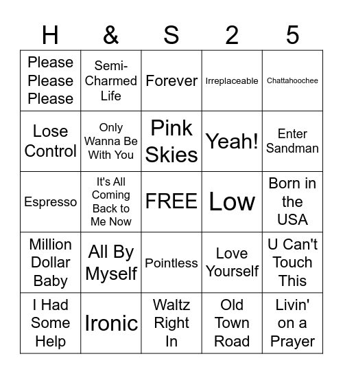 H&S 2025 Music Bingo Card