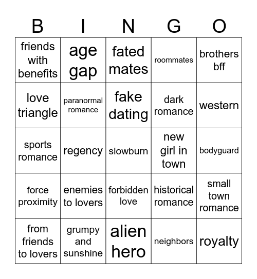 Book Trope Bingo Card