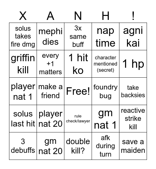 xanh has a cold! Bingo Card