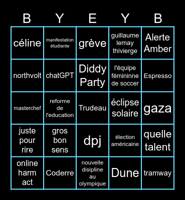 Bingo du ByeBye 2024 Bingo Card
