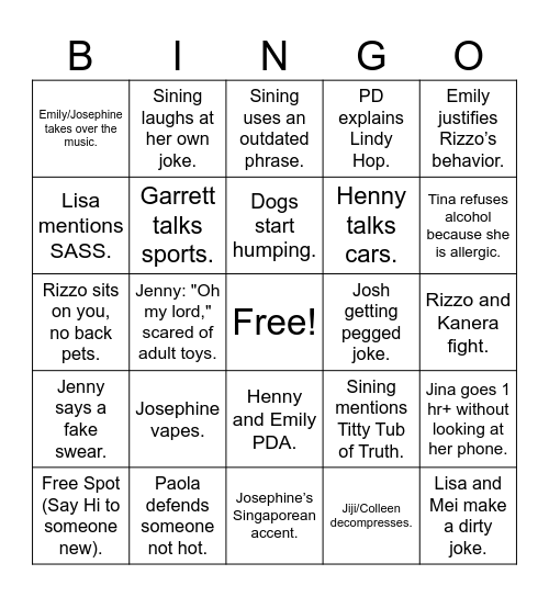 Amy Kim Bingo Card