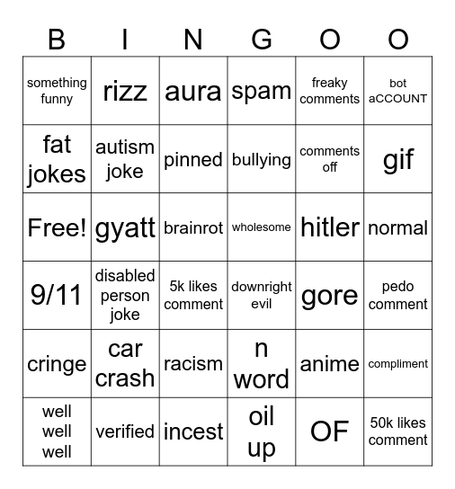 Instagram reels bingo Card