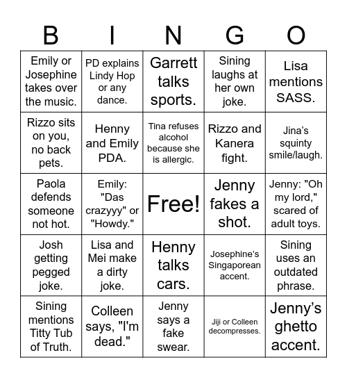 Amy Bingo Card