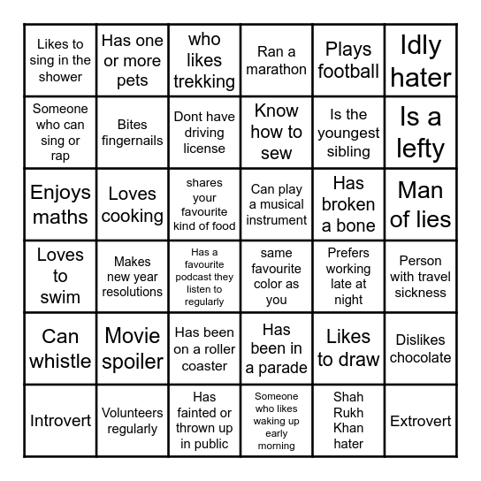 GOA Bingo Card