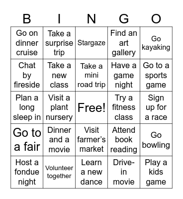 Ultimate Date Nights Bingo Card
