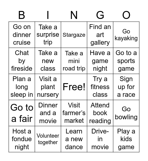 Ultimate Date Nights Bingo Card