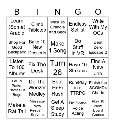 New Year Resolute Bingo Card