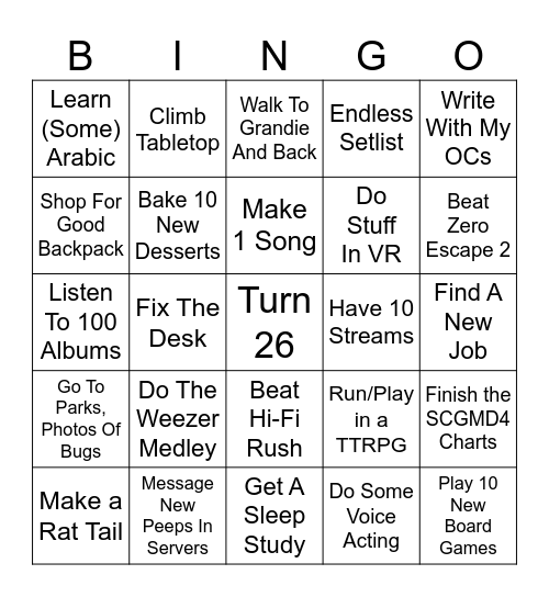 New Year Resolute Bingo Card