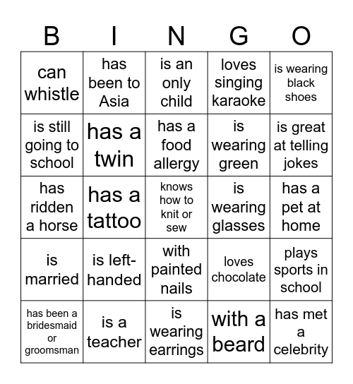 Find the Guest Bingo Card