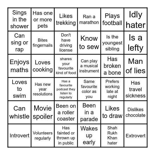 GOA Bingo Card