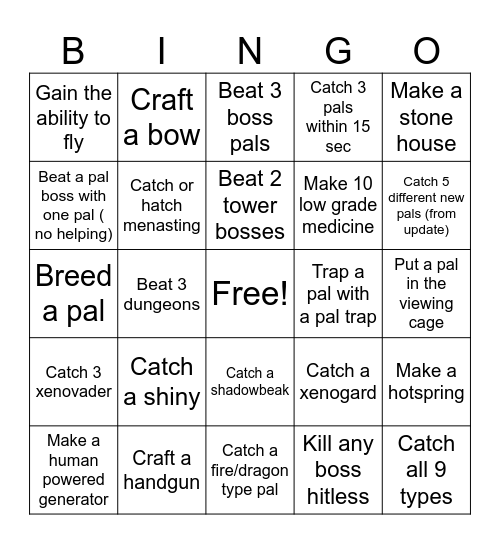 Palworld bingo Card