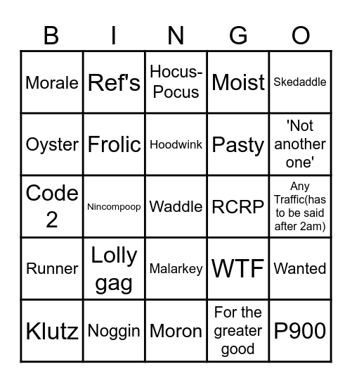 New Years Bingo Card