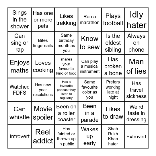 GOA Bingo Card