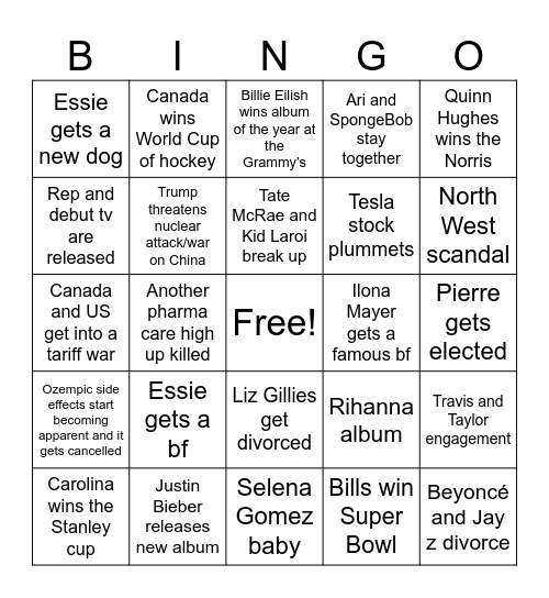 2025 Bingo Card Bingo Card