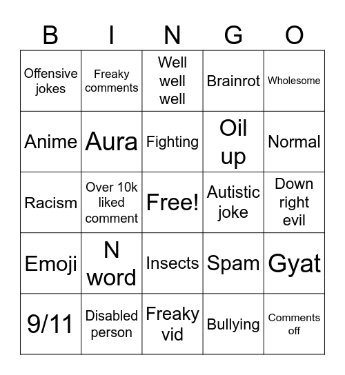 IG reals Bingo Card