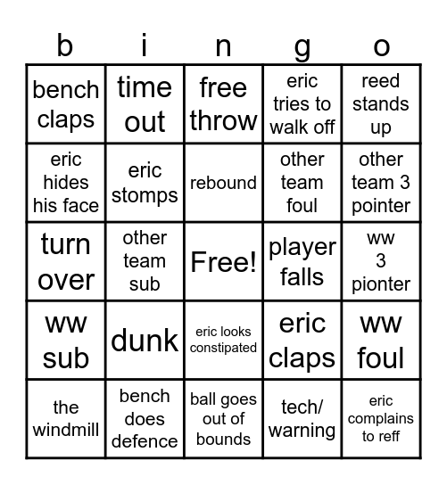 basket ball Bingo Card