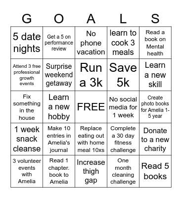 2025 Goals Bingo Card