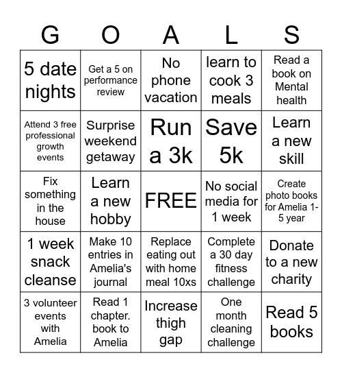 2025 Goals Bingo Card