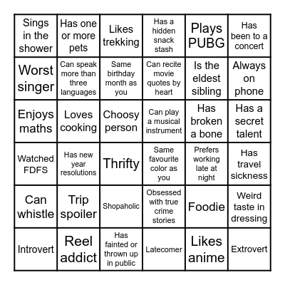 GOA Bingo Card