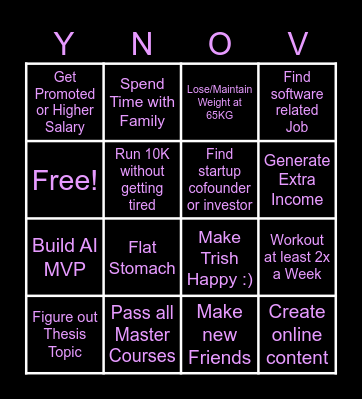 New Year Resolution Bingo Card