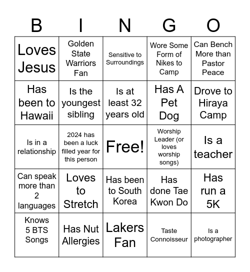 Human Bingo (PV Edition) Bingo Card