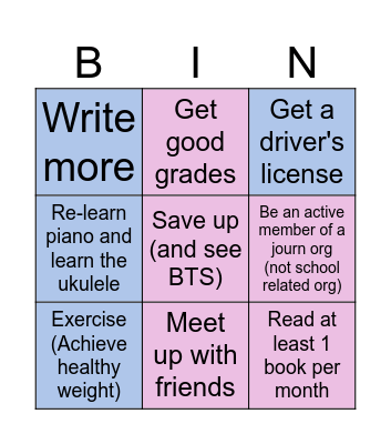 Deena's 2025 Goals Bingo Card