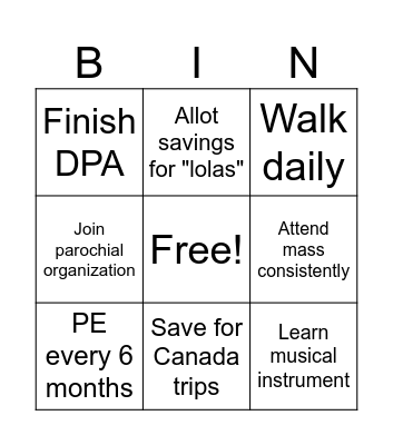 Daddy O Bingo Card