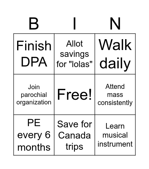 Daddy O Bingo Card