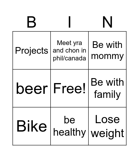 Dadson Bingo Card