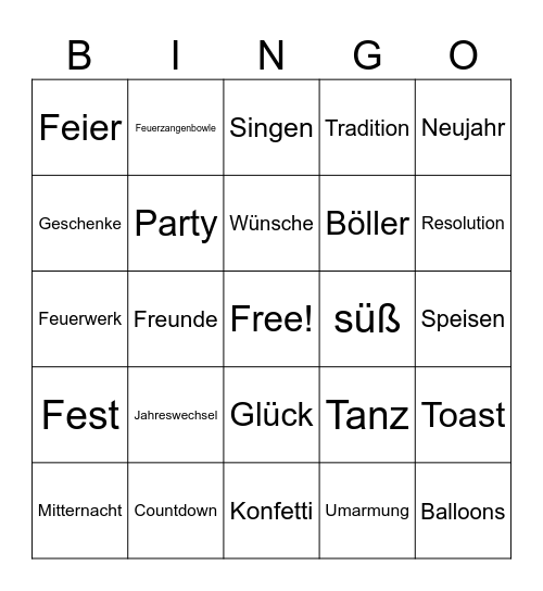 Silvester Bingo Card