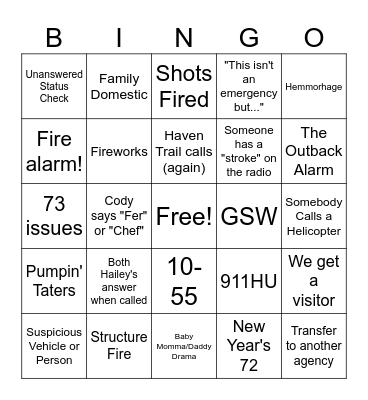 911 New Years Bingo Card
