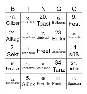 Silvester Bingo Card