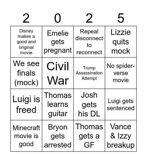 2025 Bingo Card