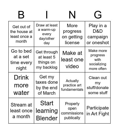 2025 Resolution Bingo Card