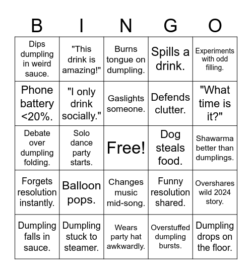 Dumpling and Cheers Bingo Card