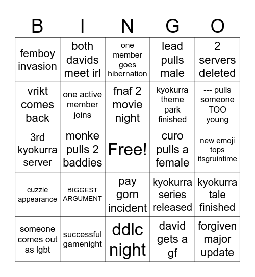 KYOKURRA BINGO FRFR Bingo Card