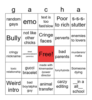 gacha gacha Bingo Card
