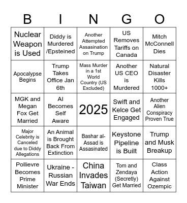 Nikki's 2025 Predictions Bingo Card