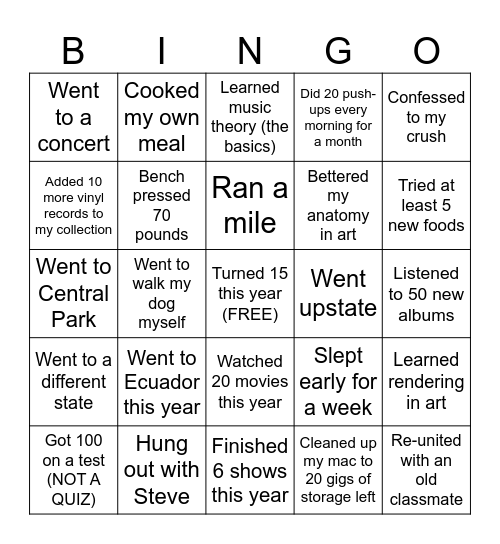 2025 Bingo Card