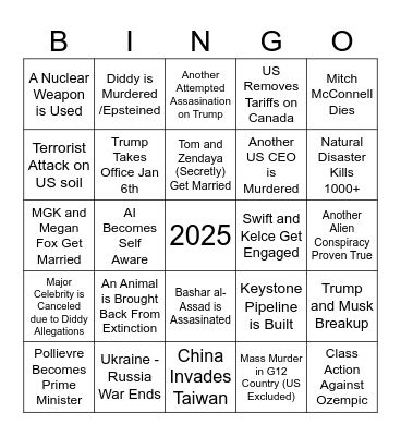Nikki's 2025 Predictions Bingo Card