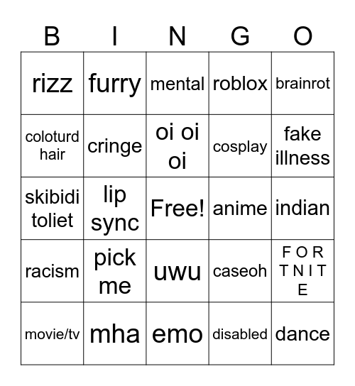 C R I N G E Bingo Card