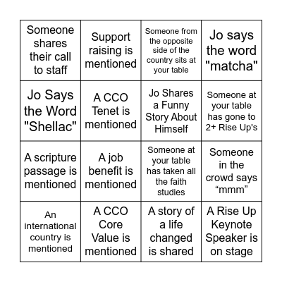 CCO Discernment Brunch Bingo Card